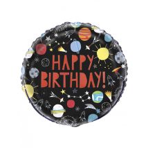 Ballon en aluminium happy birthday univers noir 45 cm