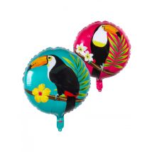 Ballon aluminium toucan bleu et fuschia 45 cm