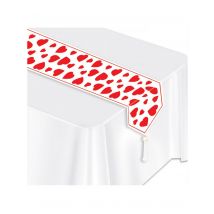 Chemin de table blanc cœurs rouges 28 cm x 1,82 m