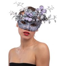 Masque argent et lilas avec papillon et branchage femme