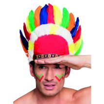 Coiffe D'indien Plumes Colorées Adulte - Thème: Western - Couleur: Coloré - Taille: Taille Unique