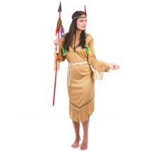 Déguisement Indienne Robe Longue Femme - Thème: Western - Couleur: Marron - Taille: Taille Unique (40)