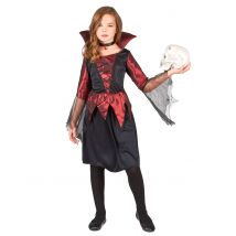 Déguisement Vampire Satiné Fille Halloween - Thème: Magie Et Horreur - Couleur: Rouge - Taille: S 4-6 ans (110-120 cm)
