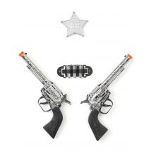 Set De 2 Pistolets En Plastique Enfant - Thème: Western - Couleur: Argenté / gris - Taille: Taille Unique