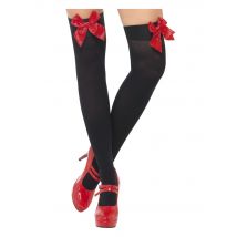 Bas Noirs Avec Noeud Rouge Femme - Thème: Les Incontournables - Couleur: Rouge - Taille: Taille Unique