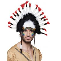 Coiffe D'indien À Plumes Adulte - Thème: Western - Couleur: Blanc - Taille: Taille Unique