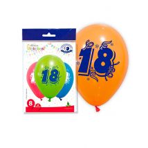 8 Ballons Chiffre 18 Multicolores 30 Cm - Thème: Anniversaire - Couleur: Coloré - Taille: Taille Unique