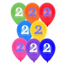 8 Ballons Chiffre 2 Multicolores 30 Cm - Coloré - Taille: Taille Unique