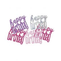 Confettis Rose/gris Happy Birthday - Thème: Anniversaire - Couleur: Rose - Taille: Taille Unique