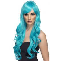 Perruque Longue Ondulée Bleue Turquoise Femme - Thème: Disco - Couleur: Coloré - Taille: Taille Unique