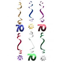 6 Décorations À Suspendre Spirale 70 Ans - Thème: Anniversaire - Couleur: Coloré - Taille: Taille Unique