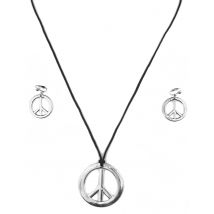 Collier Et Boucles D'oreilles Hippie Argenté Plastique Adulte - Thème: Hippies - Couleur: Argenté / gris - Taille: Taille Unique