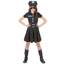 Déguisement Policière Robe Noire Fille - Thème: Déguisements Par Lettre - Couleur: Noir - Taille: S 4-6 ans (110-120 cm)
