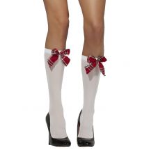 Bas Blancs Avec Noeud Écolière Femme - Thème: Uniforme - Couleur: Blanc - Taille: Taille Unique