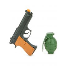 Kit Revolver Et Grenade - Thème: Uniforme - Couleur: Noir - Taille: Taille Unique