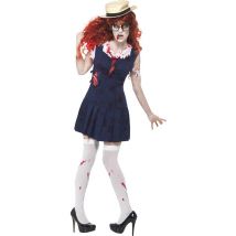 Déguisement Zombie Écolière Rétro Femme - Thème: Déguisements Par Lettre - Couleur: Bleu - Taille: L