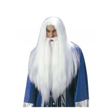 Perruque Magicien Avec Barbe Adulte - Thème: Magie Et Horreur - Couleur: Blanc - Taille: Taille Unique