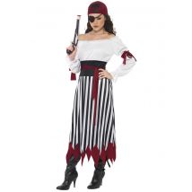 Déguisement Pirate Rayé Noire Et Blanche Femme - Thème: Déguisements Par Lettre - Couleur: Rouge - Taille: S