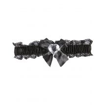 Jarretière Sexy Dentelle Noire Coeur Argent Femme - Thème: Couleurs - Couleur: Noir - Taille: Taille Unique