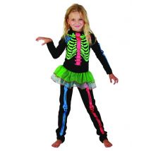 Déguisement Squelette Coloré Fille - Thème: Fluo, Phospho Et Uv - Couleur: Vert - Taille: L 10-12 ans (130-140 cm)