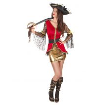 Déguisement Pirate Rouge Et Doré Femme - Thème: Pirates - Couleur: Doré - Taille: M