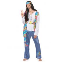 Déguisement Hippie Effet Jean Homme - Thème: Hippies - Couleur: Bleu - Taille: L