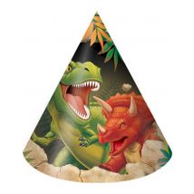 8 Chapeaux De Fête En Carton Anniversaire Dinosaures - Thème: Animaux Et Petites Bêtes - Couleur: Coloré - Taille: Taille Unique