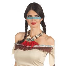 Collier Indien Avec Plumettes Rouges Femme - Thème: Western - Couleur: Bleu - Taille: Taille Unique