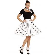 Jupe Et Foulard Blancs À Pois Années 50 Femme - Thème: Rétro - Couleur: Blanc - Taille: Taille Unique