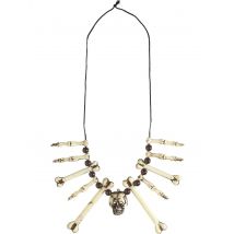 Collier Os Et Tête De Mort Adulte - Thème: Magie Et Horreur - Couleur: Noir - Taille: Taille Unique