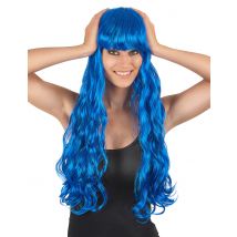 Perruque Longue Ondulée Bleue Avec Frange Femme - Thème: Carnaval - Couleur: Bleu - Taille: Taille Unique