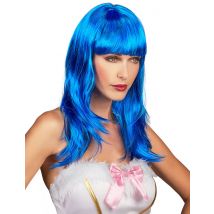 Perruque Longue Bleue À Frange Femme - Thème: Couleurs - Couleur: Fluos - Taille: Taille Unique