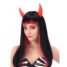 Perruque Longue Noire Et Rouge Diable Femme - Thème: Magie Et Horreur - Couleur: Noir - Taille: Taille Unique