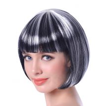 Perruque Carré Court Mêchée Noir Et Blanc Femme - Thème: Magie Et Horreur - Couleur: Noir - Taille: Taille Unique