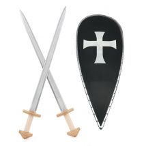 Kit Bouclier Et 2 Épées Chevalier Croisé Enfant - Thème: Carnaval - Couleur: Rouge - Taille: Taille Unique