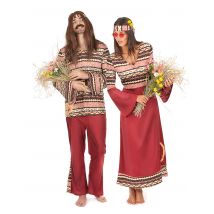 Déguisement De Couple Hippie Bordeaux Adultes - Thème: Déguisements Par Lettre - Couleur: Rouge - Taille: Taille Unique