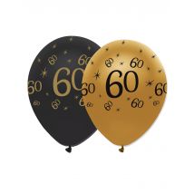 6 Ballons En Latex 60 Ans Noirs Et Dorés 30 Cm - Thème: Happy Birthday Noir Et Or - Couleur: Doré - Taille: Taille Unique
