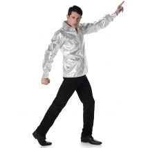 Chemise Disco Brillante Argent Homme - Thème: Déguisements Par Lettre - Couleur: Argenté / gris - Taille: XL