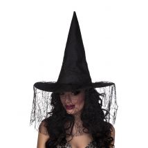 Chapeau Sorcière Noir Avec Voile Araignée Femme Halloween - Thème: Magie Et Horreur - Couleur: Noir - Taille: Taille Unique