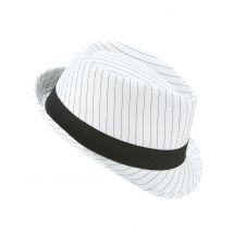 Chapeau Borsalino Blanc À Rayures Noires - Thème: Années 20'/30' - Couleur: Blanc - Taille: Taille Unique