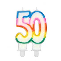 Bougie D'anniversaire Chiffre 50 - Blanc - Taille: Taille Unique
