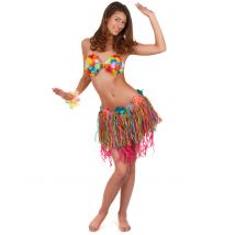 Jupe Hawaïenne Courte Multicolore Avec Fleurs Adulte - Thème: Hawaï - Couleur: Coloré - Taille: Taille Unique