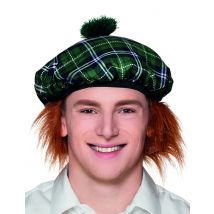 Béret Écossais Vert Avec Cheveux Adulte - Thème: Carnaval - Couleur: Vert - Taille: Taille Unique