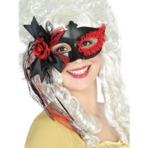 Loup Noir Avec Dentelle Et Fleur Rouge Femme - Thème: Carnaval - Couleur: Noir - Taille: Taille Unique