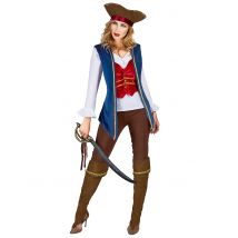 Déguisement Pirate Velours Bleu Et Prune Femme - Thème: Pirates - Couleur: Coloré - Taille: Large