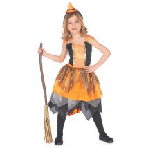 Déguisement Sorcière Voile D'araignée Fille - Thème: Magie Et Horreur - Couleur: Orange - Taille: S 4-6 ans (110-120 cm)