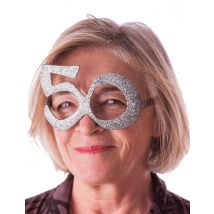 Lunettes Âge À Paillettes 50 Ans - Thème: Photobooth - Couleur: Argenté / gris - Taille: Taille Unique
