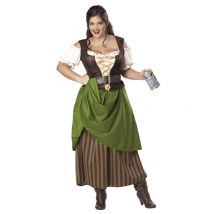 Déguisement Tavernière Médiévale À Corsage Femme - Thème: Bavarois - Couleur: Coloré - Taille: XXXL (48/50)