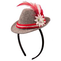 Mini Chapeau Bavarois Gris Et Rouge Femme - Thème: Bavarois - Couleur: Argenté / gris - Taille: Taille Unique