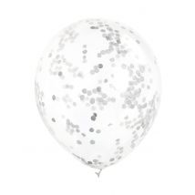6 Ballons en latex transparents avec confettis argentés 30 cm
